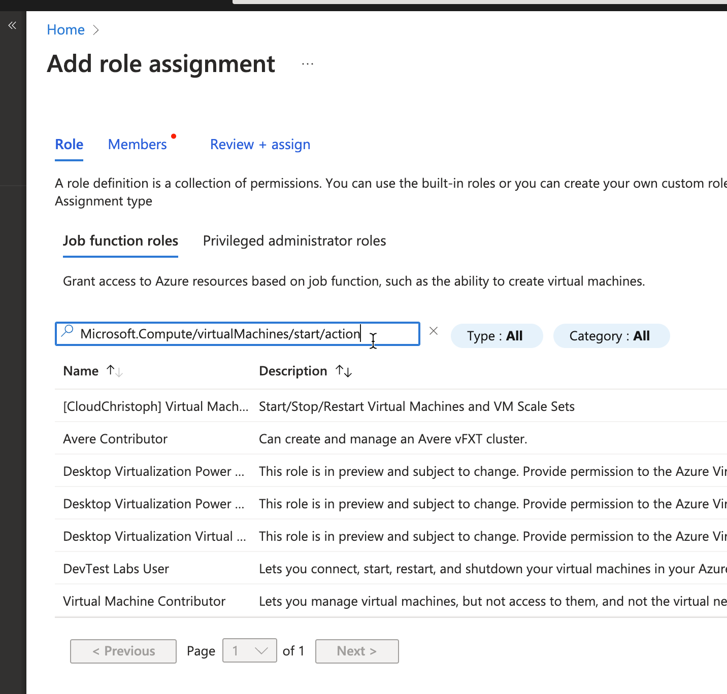 Azure Access Control - Search Role by specific permission